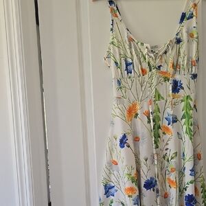 Floral Sundress with Blue and Orange Accents
